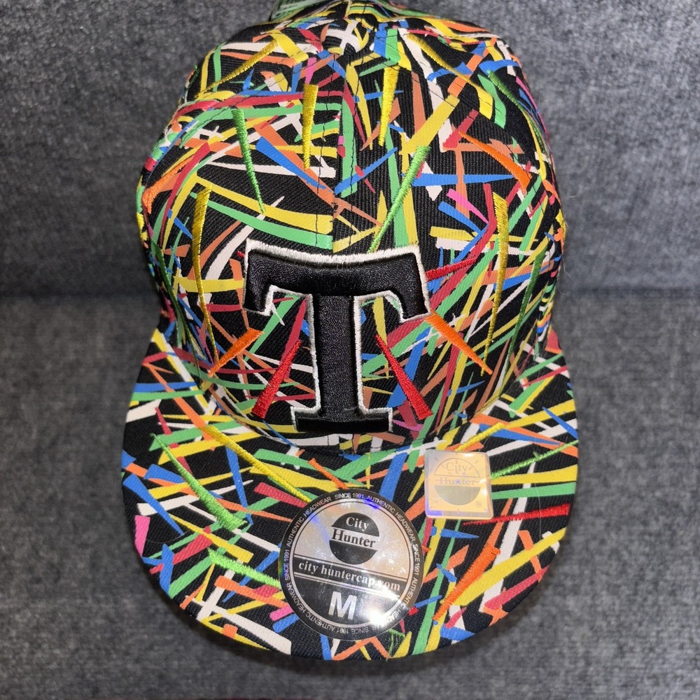 City Hunter Hat Cap Fitted Medium Colorful Graffiti T Pattern Multicolor Mens